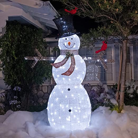 An illuminated snowman decoration 