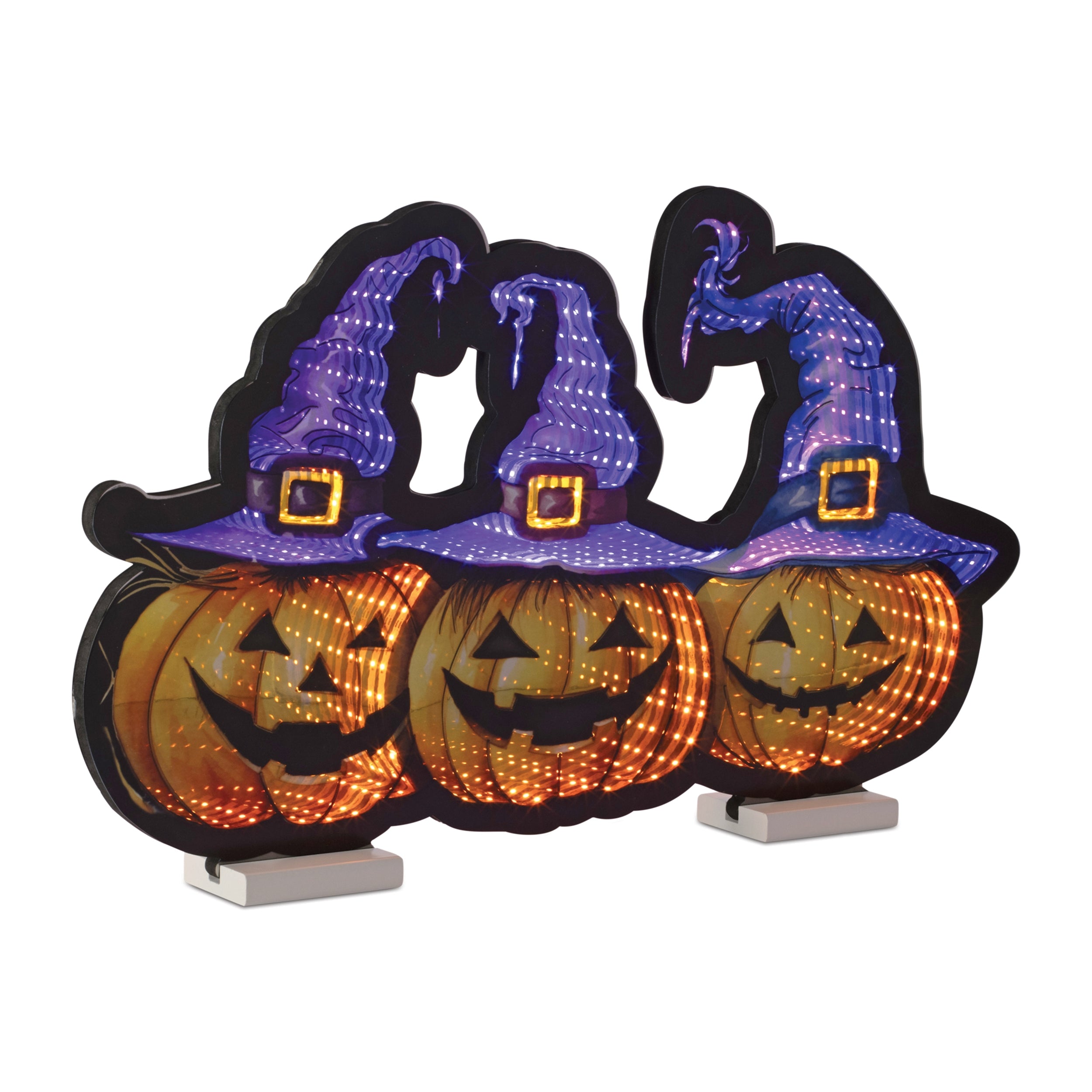 Triple Jack-O-Lantern w/Witches Hats Infinity Light, Acrylic w/UL