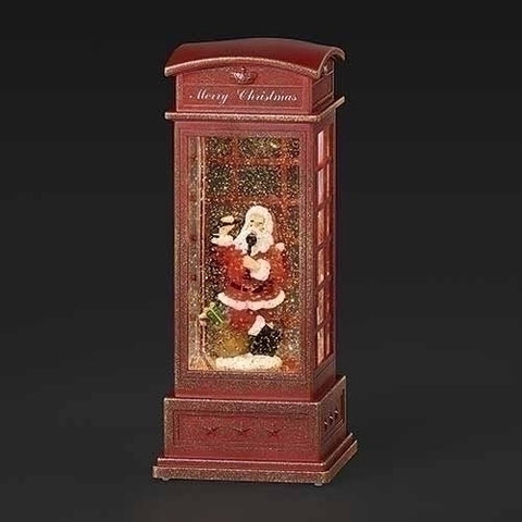 LED Phone Booth Santa Water Globe, 10"