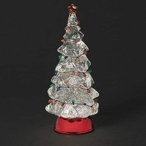 12.5"H Lighted Swirl Tree w/Christmas Lights on Red Base