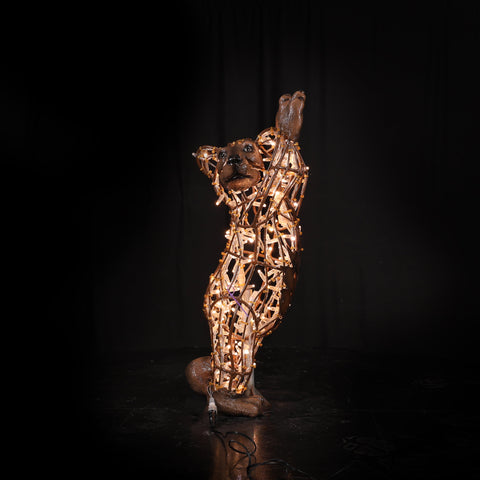 Black Bear Baby Figure Standing, LED Lit w/Fiberglass (Warm White), 24"