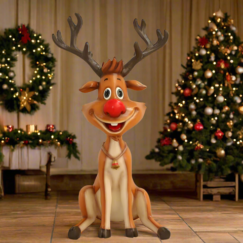 Large Fiberglass Sitting Reindeer Figure, 53"