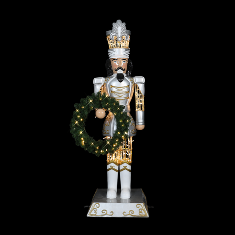 Large Fiberglass Royal Soldier Nutcracker Figure, LED Lit, 6ft (Silver)