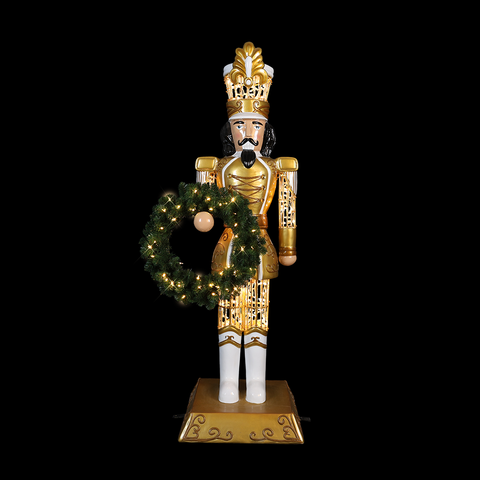 Large Fiberglass Royal Soldier Nutcracker Figure, LED Lit, 6ft (Gold)