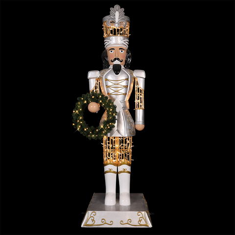 Large Fiberglass Royal Soldier Nutcracker Figure, LED Lit, 9ft (Silver)