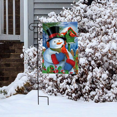 Snowman and Cardinals Winter Garden Flag