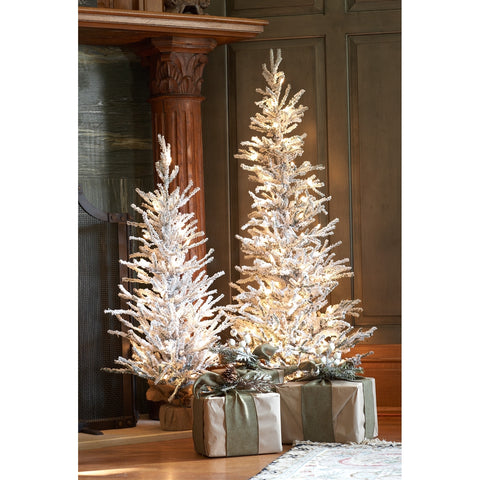 Flocked Tree w/Burlap Base, 100 Clear Bright Lights, 48"