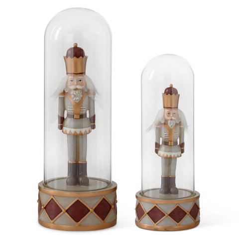 Burgundy & Gray Resin Soldiers Under Glass Cloche, 12.5" (Set of 2)
