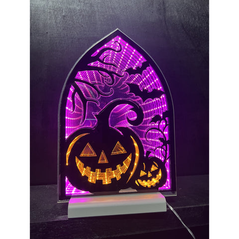 Halloween Pumpkins & Bats Infinity Light, Acrylic w/UL Plug, 12"