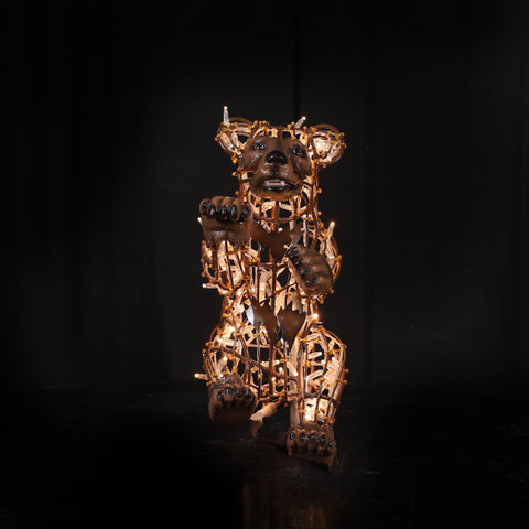 Black Bear Baby Figure Walking, LED Lit w/Fiberglass (Warm White), 14"