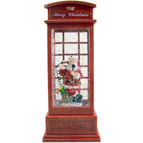 LED Phone Booth Santa Water Globe, 10"