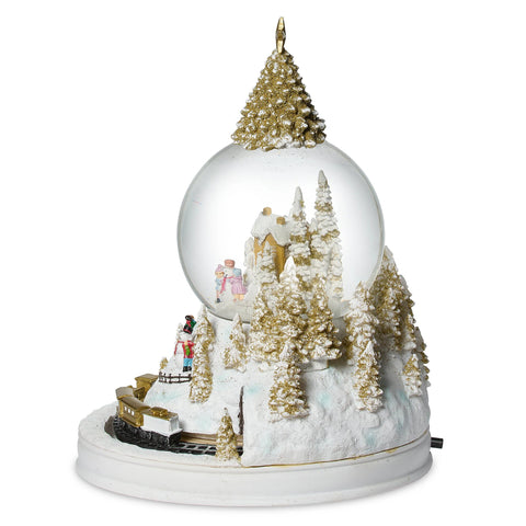 Lighted Musical Cabin Snow Globe W/ Rotating Train, 11"