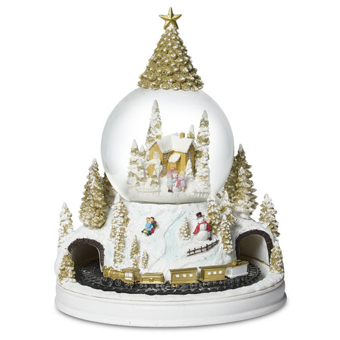 Lighted Musical Cabin Snow Globe W/ Rotating Train, 11"