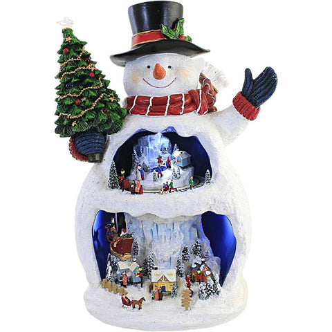 Musical LED Action Snowman w/ People in a Snow Scene Musical, 12"