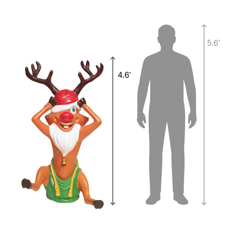 Large Fiberglass Santa Reindeer Figure, 55"