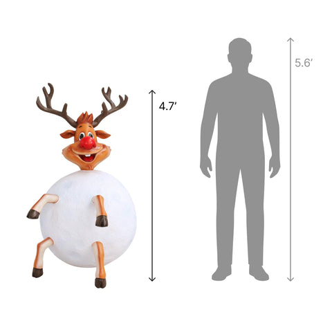 Large Fiberglass Reindeer in Snowball Figure, 57"