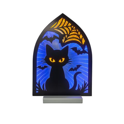 Cat w/Spider Net Infinity Light, Acrylic w/UL Plug, 12"