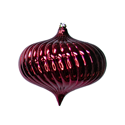 Shatterproof Burgundy Shiny Stripe Onion Ornament, 6" (150MM)