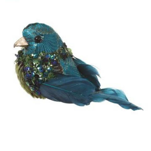 4" Peacock Sequined Bird With Clip