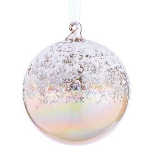 4" Snowed Glass Ball Ornament