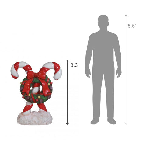 Large Fiberglass Candy Cane with Wreath Figure, 40" / 72"