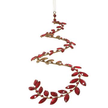 9" Swirl Red Rhinestone Leaf Ornament