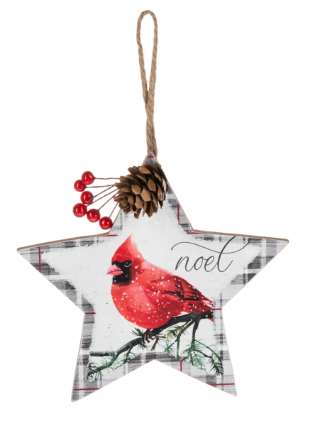 6"H Holiday Plaid - Cardinal Ornaments