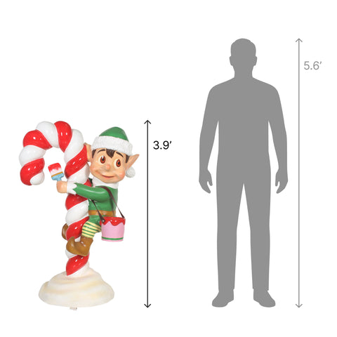 Large Fiberglass Santa Elf on Candy Cane Statue, 47"