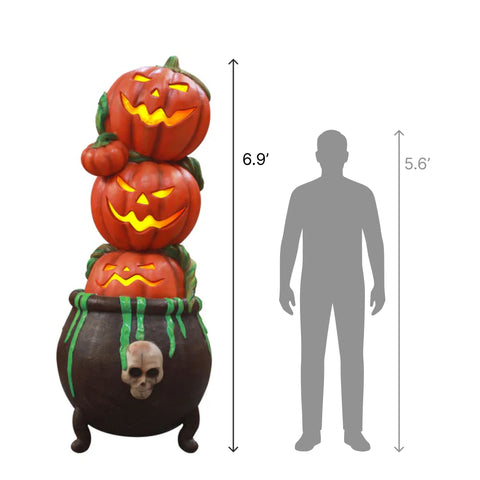 Life-size Pumpkins in Cauldron Pillar Decoration, 83"