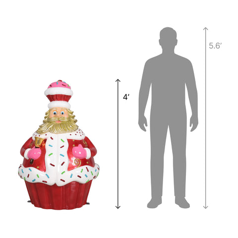 Large Fiberglass Cupcake Santa Statue, 48"