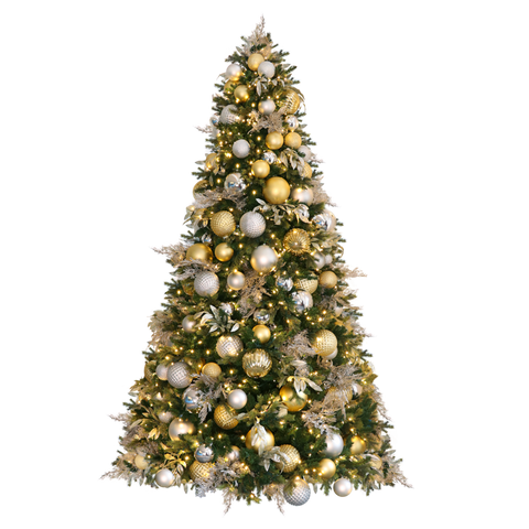 Hinged Pre-Decorated Artificial Christmas Tree, LED Lit, Warm White (7ft to 9ft)