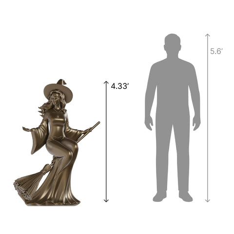 Large Witch Riding a Broom Figure w/Fiberglass, 52"