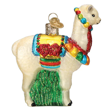 Glass Festive Alpaca Ornament