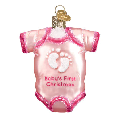 Pink Baby Girl Onesie Glass Ornament
