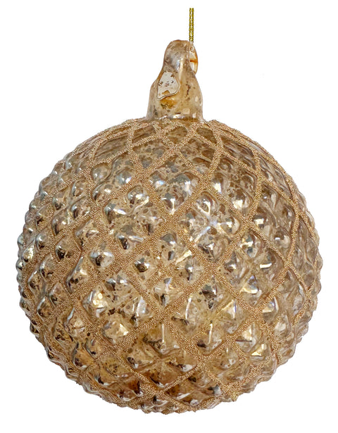 Glass Cone Ornament Ball Antique Gold Beaded 12cm