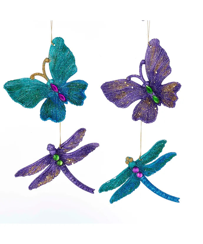 4 Plastic Butterfly or Dragonfly Glitter Ornament/sold