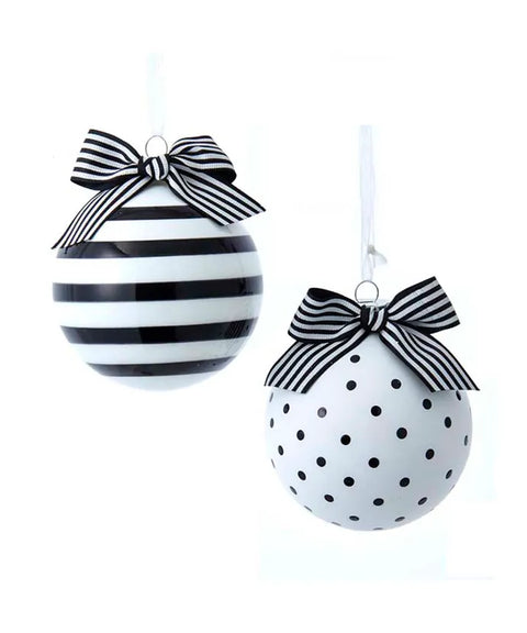 100MM Glass Black & White Ornament w/Bow/sold individually