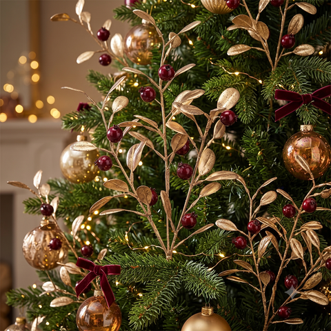 Close up of berry Christmas tree picks