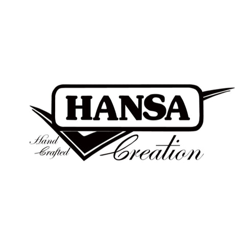 Monochrome logo featuring the text "Hansa Creation" with a stylized check mark underneath "Hansa" and the words "Hand Crafted" to the left.