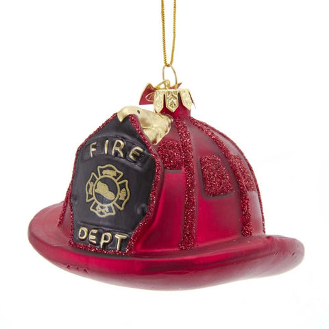 Glass Fire Dept Hat Ornament, 3.5"