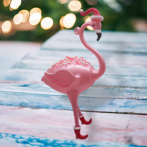 Flamingo w/Stocking Cap Ornament