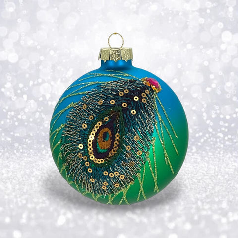 Teal Peacock Feather Ornament