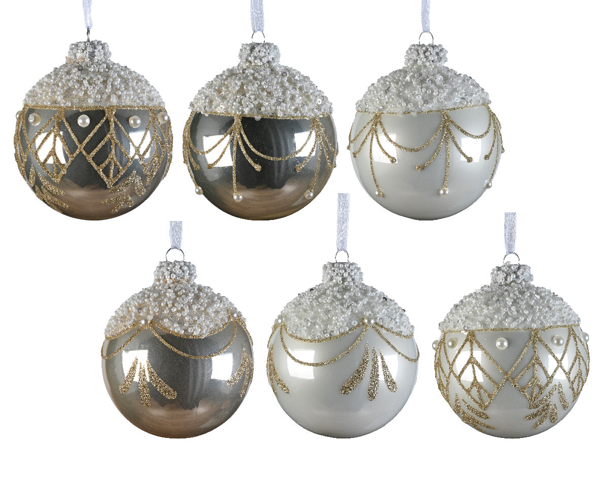 Glass ornaments, enamel, silver, glitter, spangles, beads,pearls 8cm