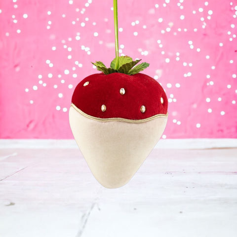 White Choc Strawberry Ornament, 6"