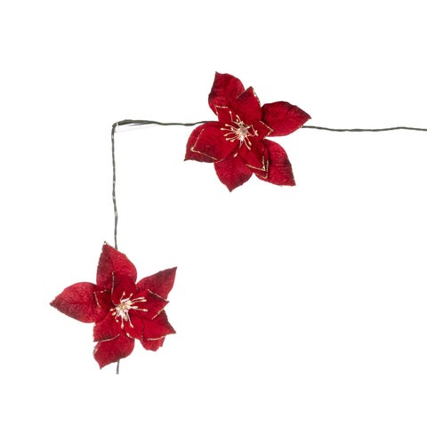 Red Poinsettia Warm White Garland, 6'