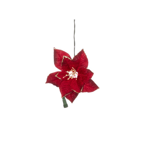 Red Poinsettia Warm White Garland, 6'