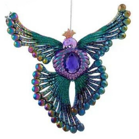 Peacock Glittered Phoenix Ornament