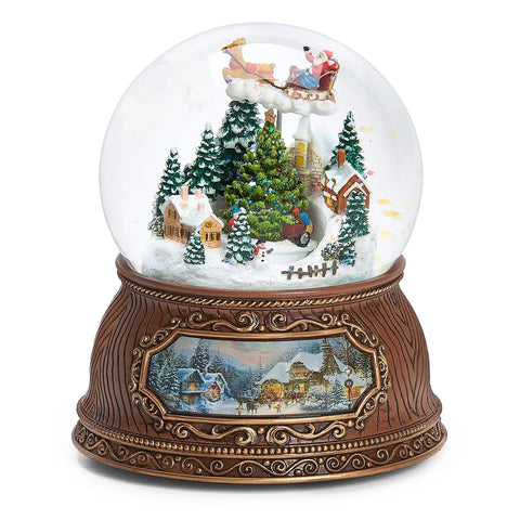 Wind-Up Musical Village Dome w/ Rotating Santa & Tree, 5.7"