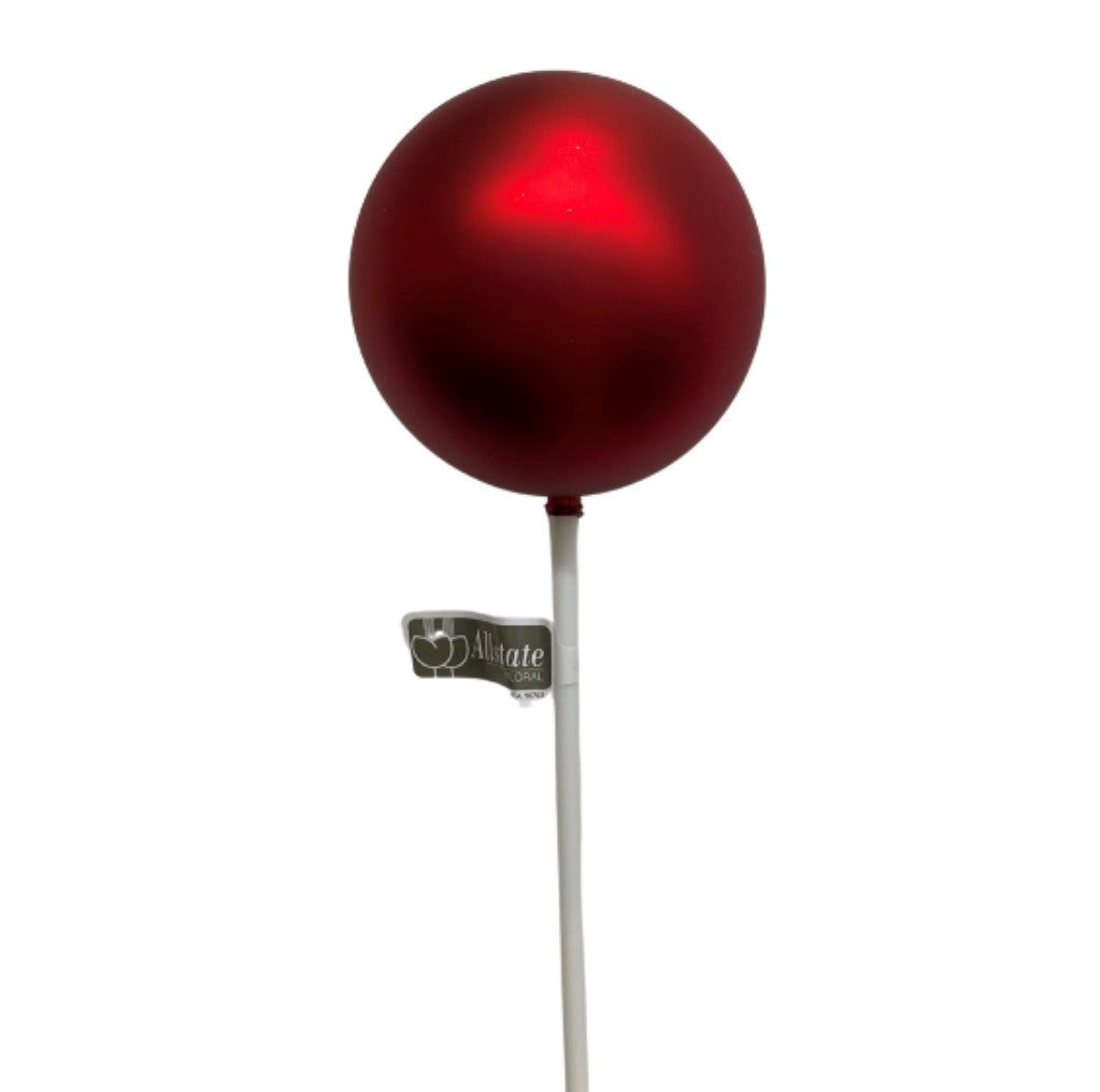 4"D X 12"L Red Metallic Ball Ornament Pick