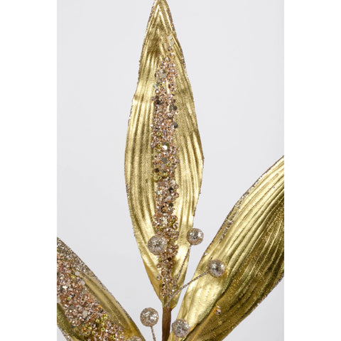 Glitter Leaf Stem Gold, 21.5"